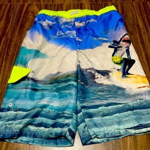 Youth extra large swimming board shorts with shark